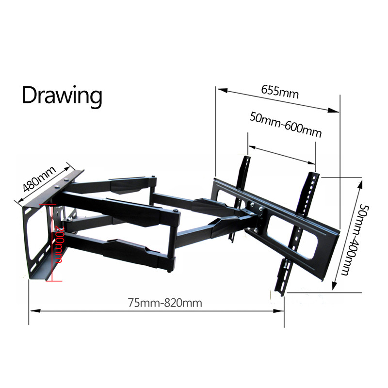 (NEW)DL-D-A64L 60kg 70" 65" 600x400 retractable heavy duty swing double arm lcd bracket swing tv