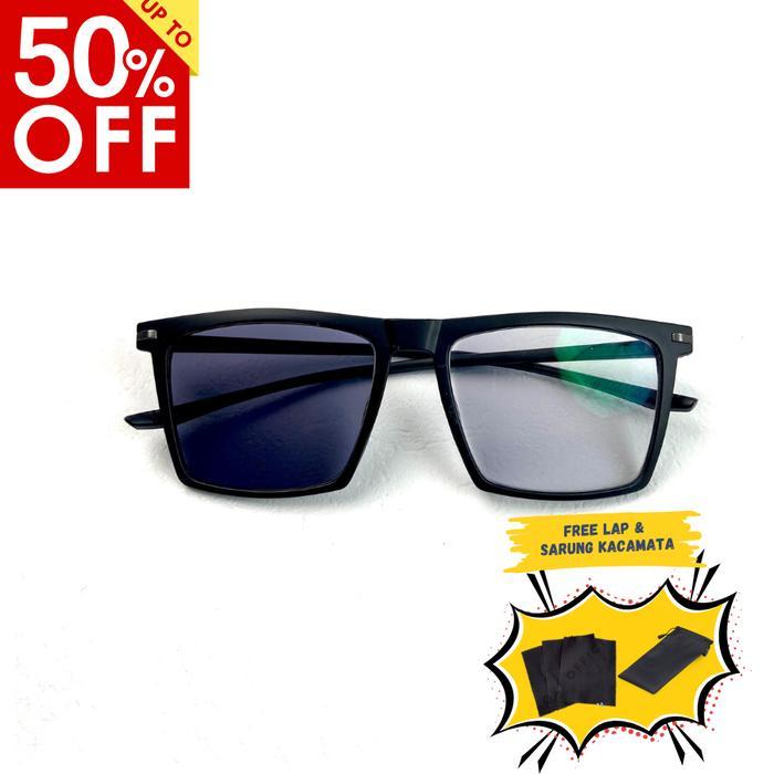 Kacamata Gaya Pria PE Bluechromic Anti Sinar Radiasi Lensa Blueray Bisa Berubah Gelap Terkena Sinar