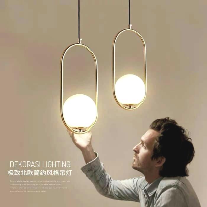 L472 Lampu gantung gold bola kaca susu modern minimalis bentuk oval