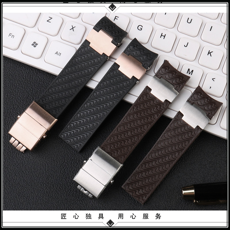 For Ulysse Nardin Silicone Rubber Watch Band 263 DIVER Curved End strap Black Brown Blue 22mm