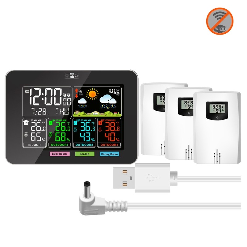 WEATHER STATION WITH LCD DISPLAY WEATHER FORECAST DESKTOP WEATHER CLOCK THREE-ZONE TEMPERATURE
