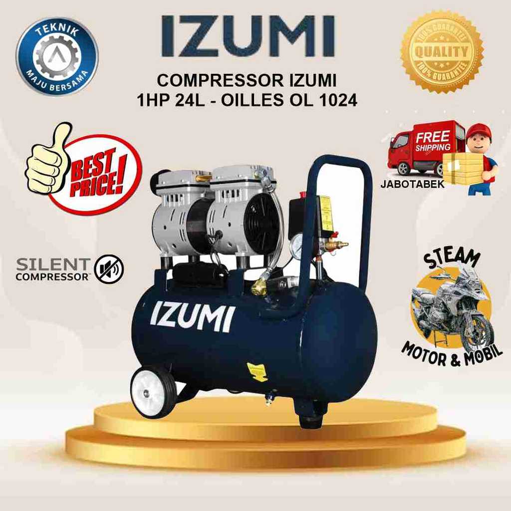 COMPRESSOR IZUMI NLG 1HP 24L - OILLESS OL 1024/ KOMPRESOR 220V/KOMPRESOR 1 PHASE KOMPRESOR STEAM MOT