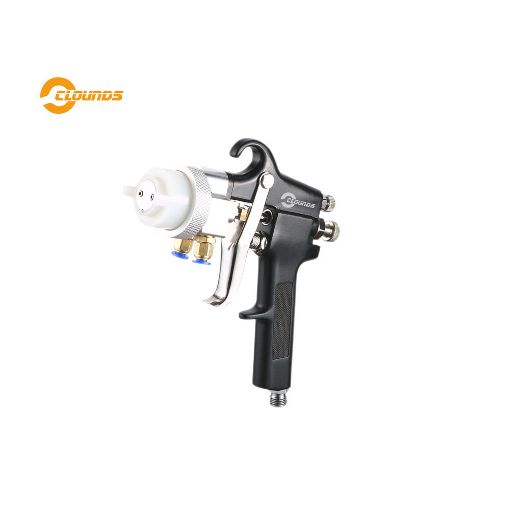SAT1182 Cat Chrome Dual Nozzle Air Dua komponen Spray Gun Cat Mobil Gun PU Busa Double Nozzle Spray 
