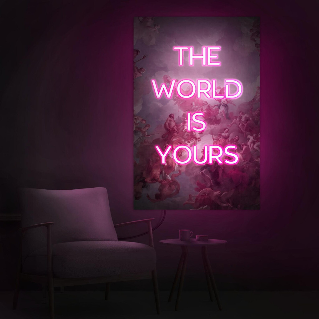 The world is yours neon sign, UV Print Neon Sign Art print, Renaissance Neon Sign, Neon sign pop