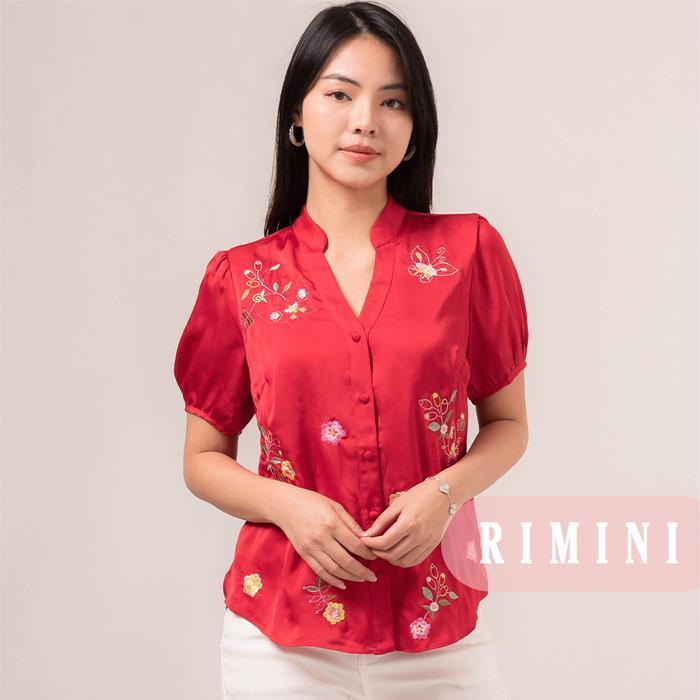 Termurah RIMINI - Atasan Wanita Blus Kondangan Lengan Pendek XS-XL - Inna Satin Top 85866 Bunga
