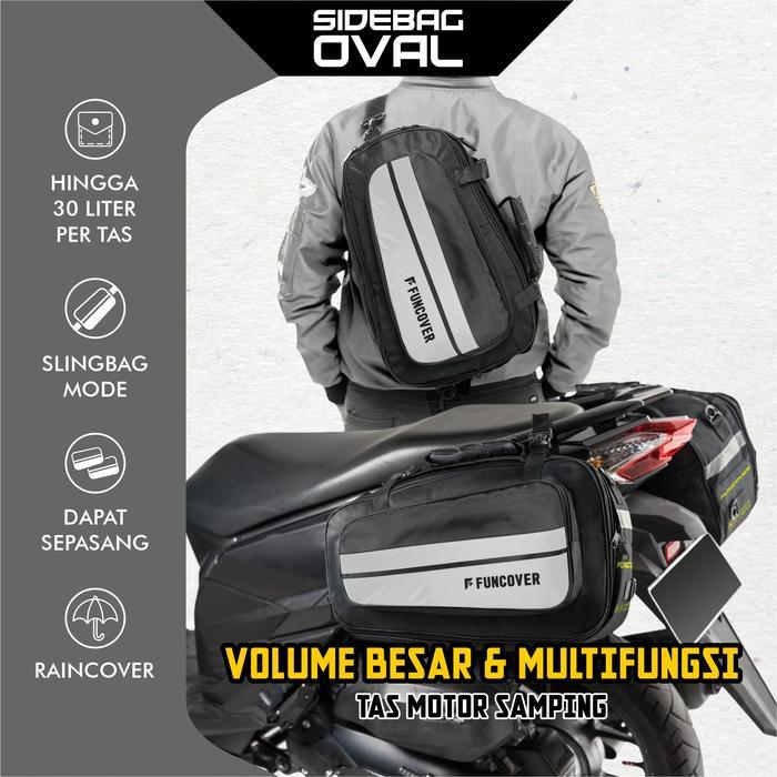 Sidebag Tas Samping Motor Touring Kanan Kiri Funcover Sepasang Side Bag Oval Pasti Ori