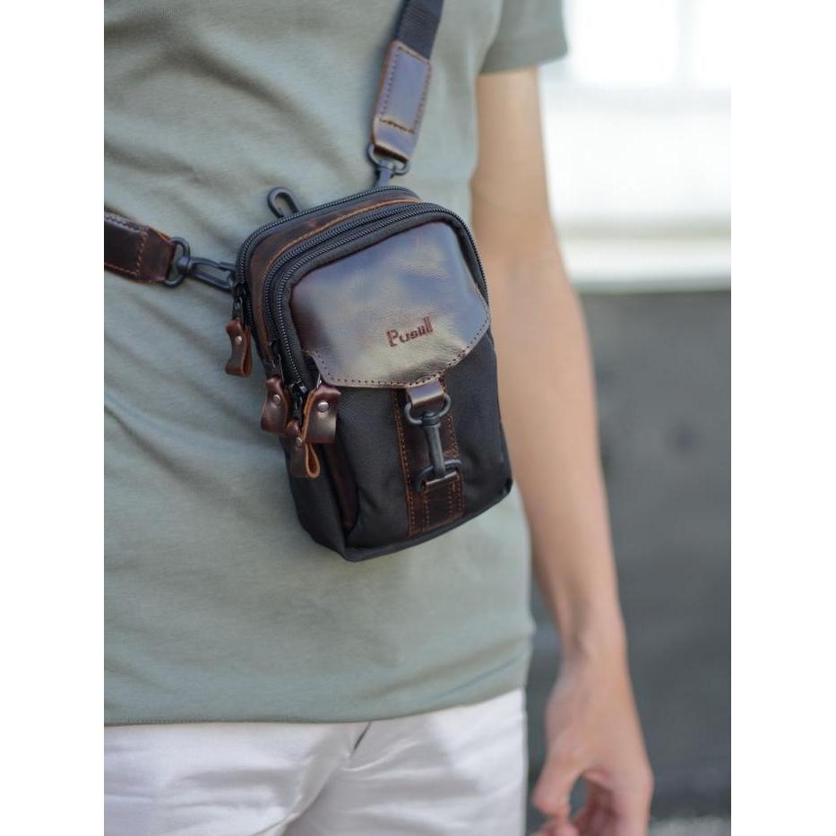 Pusiill Tas Pinggang Pria Anti Bara Api Tas Slempang Kombinasi Kulit Asli Tas Tas Hp Terlaris