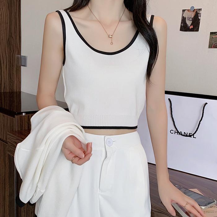 READY CARDIGAN TANK TOP SET 2 PCS KNIT WANITA Baju Hitam Putih Kombinasi Atasan Basic Setelan Outer