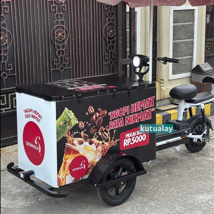 Custom Gerobak Keliling Sepeda Listrik Makanan Minuman Tahan Panas Dingin Kopi Keliling Bakso Mie Ay