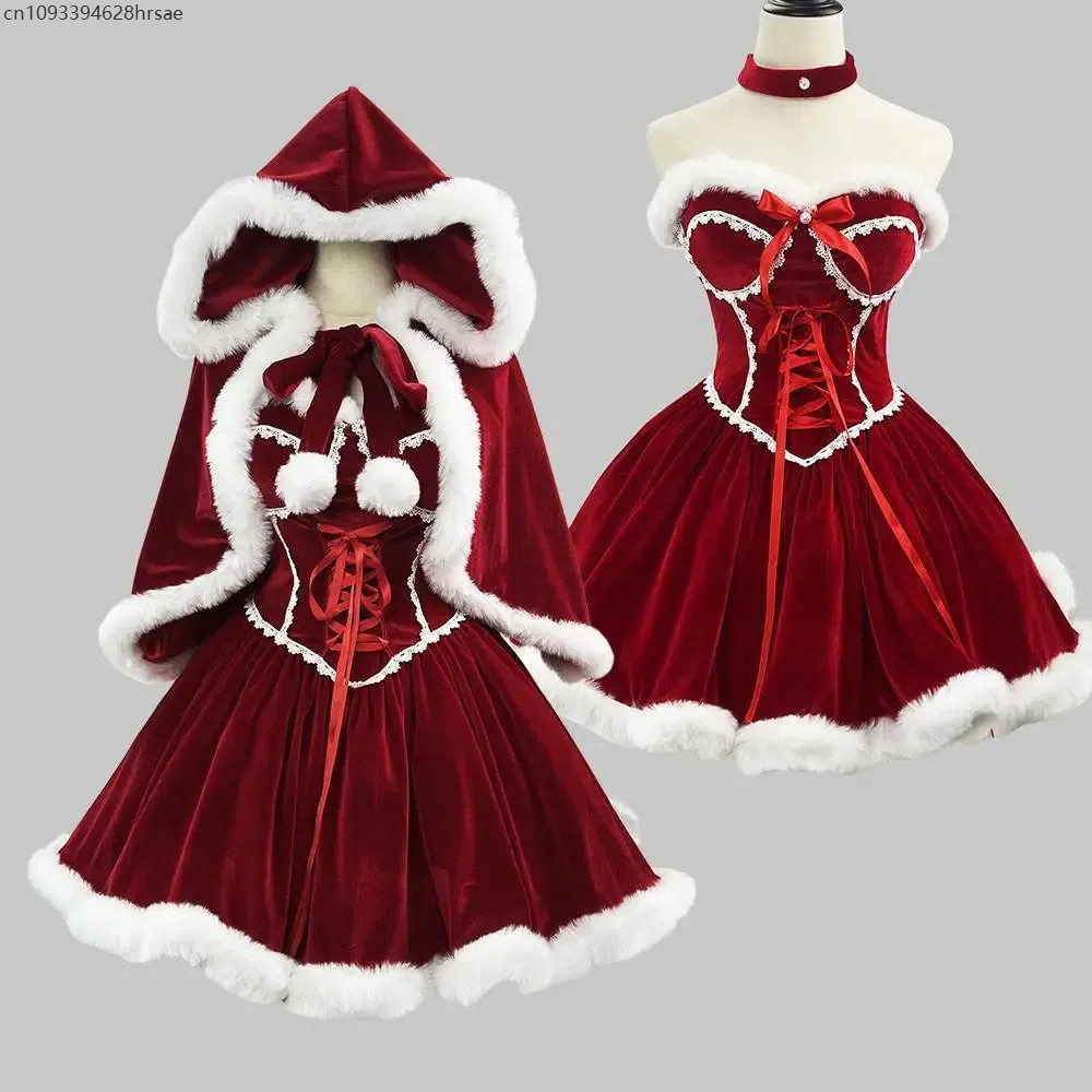 Carnival Costume Girdling Christmas Dress Party Vintage Medieval Hooded Cloak Lolita European Gown
