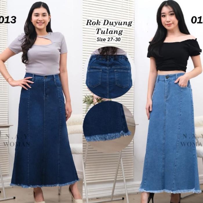 Rok duyung tulang, pinggang belakang karet bagian bawah flare, bahan stretch halus lembut , ready