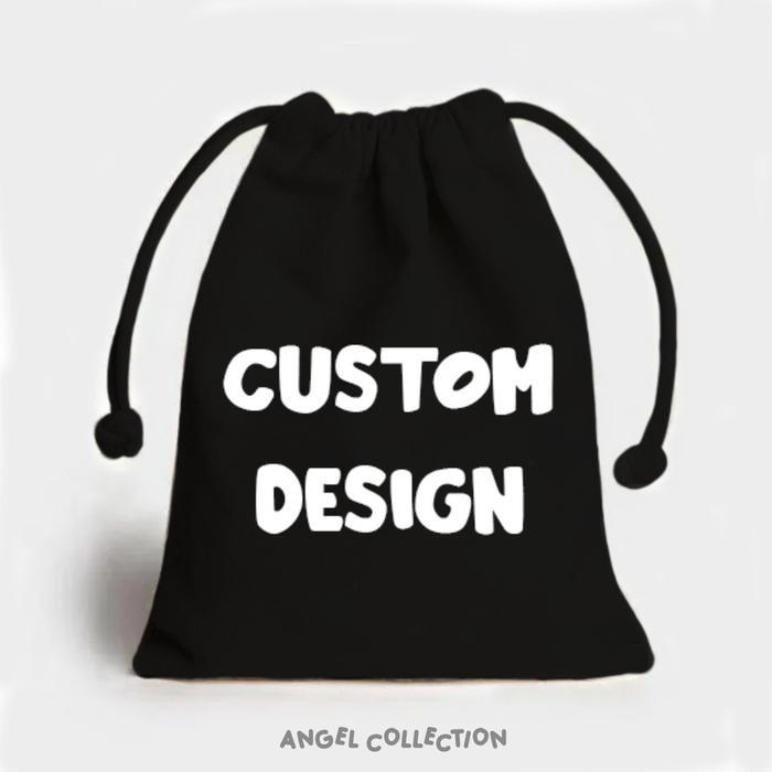 Pouch Serut Hitam CUSTOM Kanvas 100% Tebal Premium Satuan Lusinan Murah