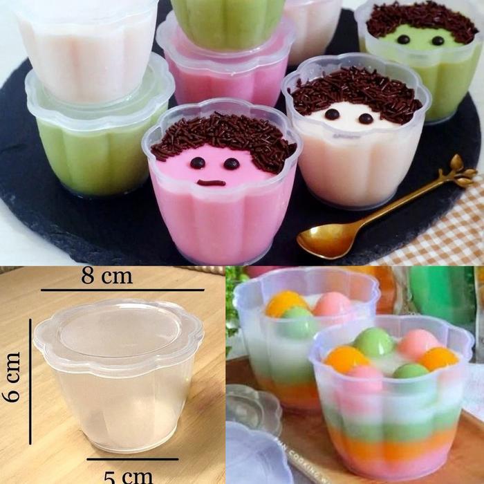 Cup Puding Pelangi Besar + Tutup - Gelas Agar Jelly Bunga Slop 24 pcs