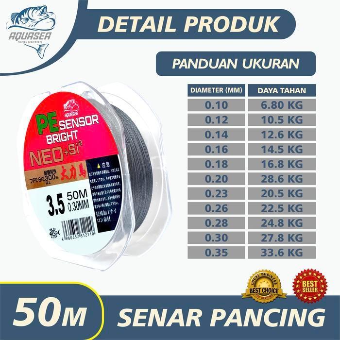 AQUASEA - TALI PANCING PE SENSOR BRIGHT NEO+JEPANG SENAR PANCING WARNA ABU 50M SUPERKUAT BENANG PE