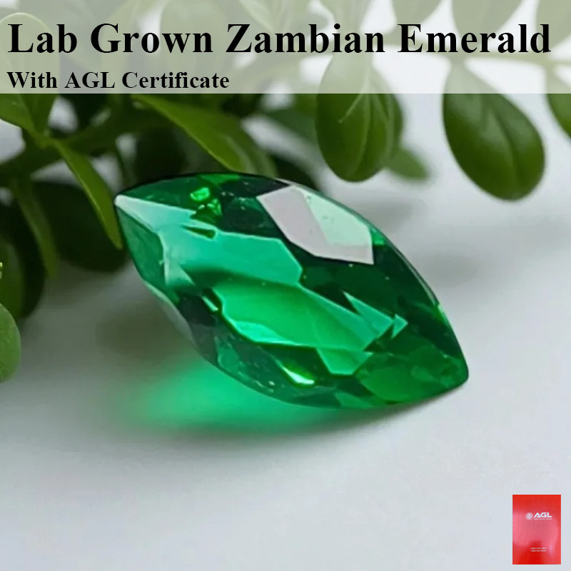 Lab Grown Zambian Emerald- Hydrothermal, Hand-Cut, Marquise Cut, with Cracks Inclusions,With