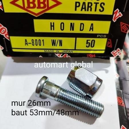 Baut Roda Honda Jazz Crv Hrv Mobilio Asli Japan Panjang 53Mm Asli Parts