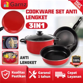 Panci Set 3 IN 1 Anti Lengket Panci Isi 3 Tutup Kaca Panci Set Pot Cookware Set Anti Lengket