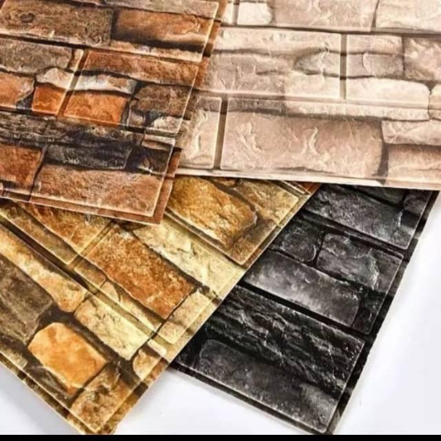 "New" WALLPAPER STICKER DINDING 3D BRICKFOAM MOTIF BATU ALAM WALLFOAM