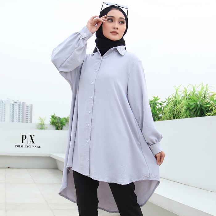 DRESS WANITA MUSLIM TUNIK CRINKLE LENGAN PANJANG ATASAN BASIC BUSUI VARIASI KANCING OOTD OFFICE LONG