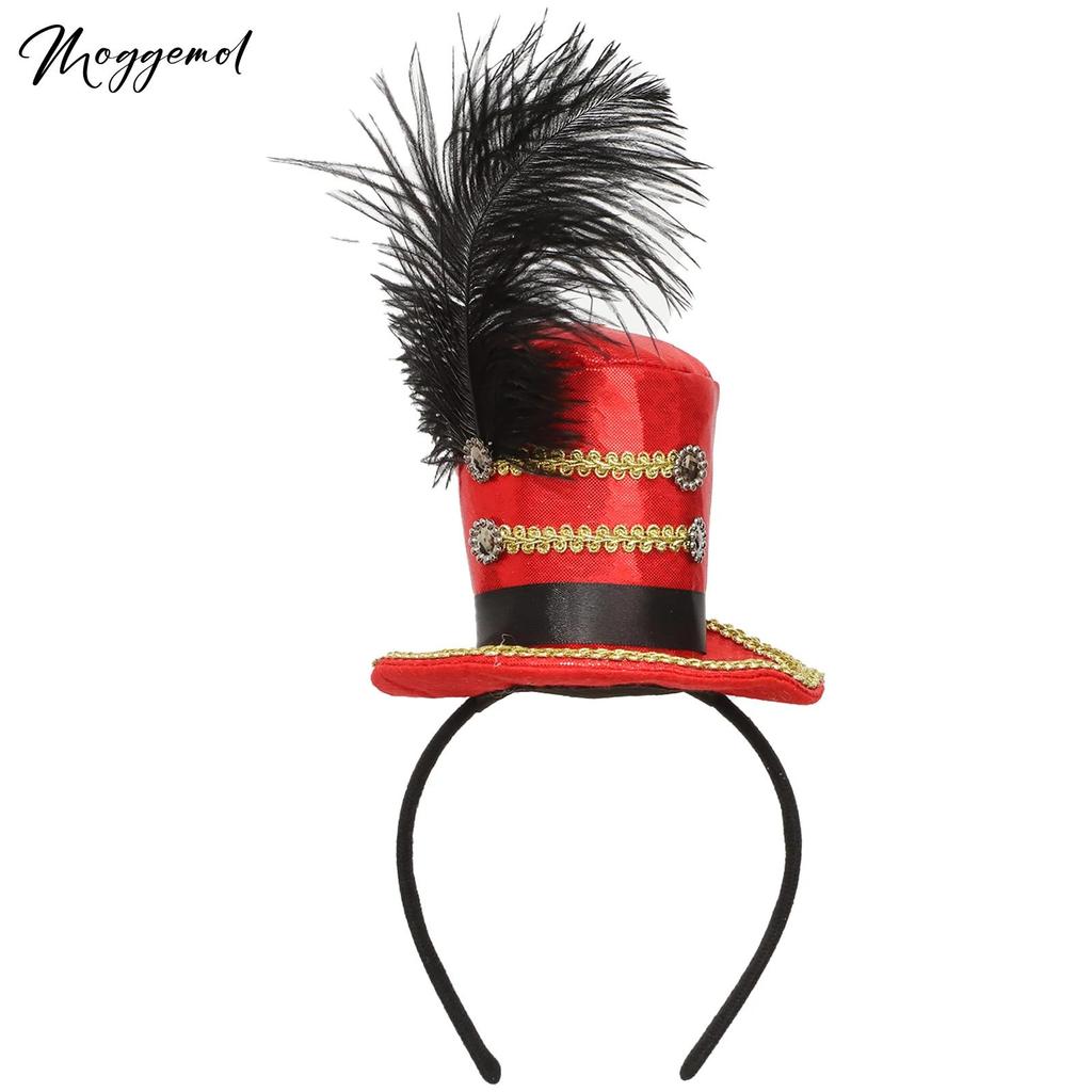1Pc Kids Soldier Mini Top Hat Feather Headband Costume Festival Props Ringmaster Circus Tea