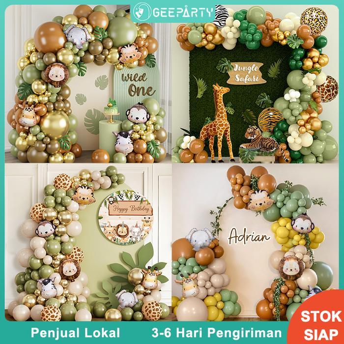 GeeParty Jungle Safari Hewan Dinosaurus Balon Garland Set Arch Kit Untuk Perlengkapan Dekorasi Pesta
