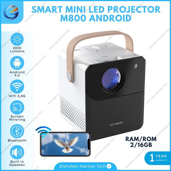 Proyektor Mini LED M800 Android 9.0 Wifi 2000 Lumens Proyektor Mini Android Proyektor Mini Portable