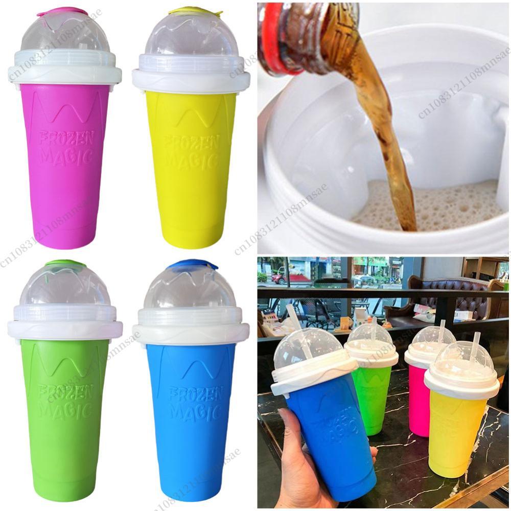 Smoothies Squeeze Cup Quick Frozen Slushy Maker Cup Silicone Ice Cube Maker With Lid Summer Ice