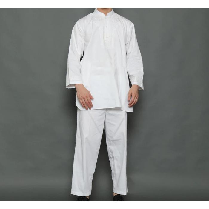 Setelan Pakistan Plat Dewasa Putih Baju Koko Setelan Umroh Haji