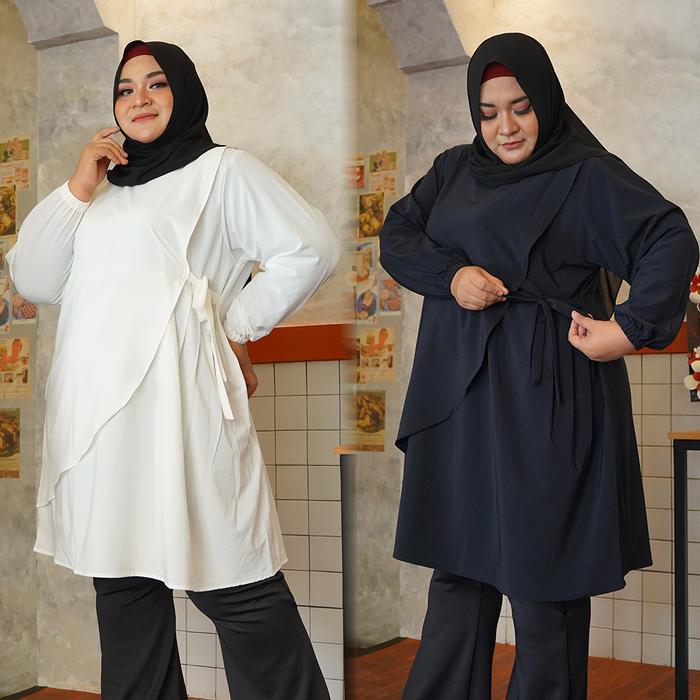 JUMI - Tunik Jumbo Polos Premium LD 116, 124, 134 & 144 cm Baju Kuliah & Kerja Renata Tunik Crinkle