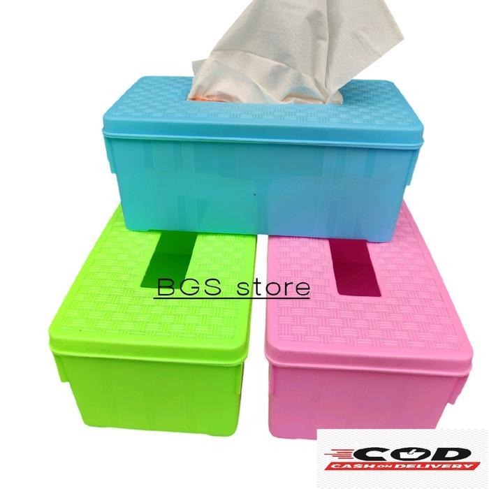 "New" Paket 1 -3 Pcs Tempat Tissue/Kotak Tisu Segi Plastik Greenline Golden Ox Motif Rotan