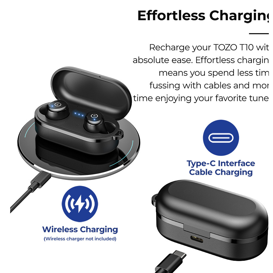TOZO T10 Bluetooth 5.3 Earphones ,Wireless Headphones , AI Enhanced Calling With Deep Bass, IPX8