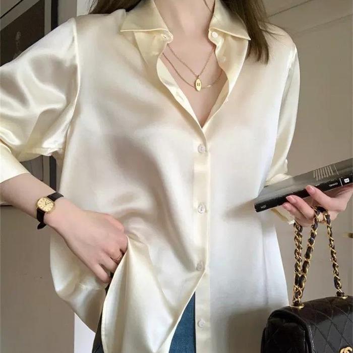 Ini Murah #Bellasstyle Kemeja Wanita Lengan Panjang Satin Silk Wanita Mewah 12 Warna Satin Sutra