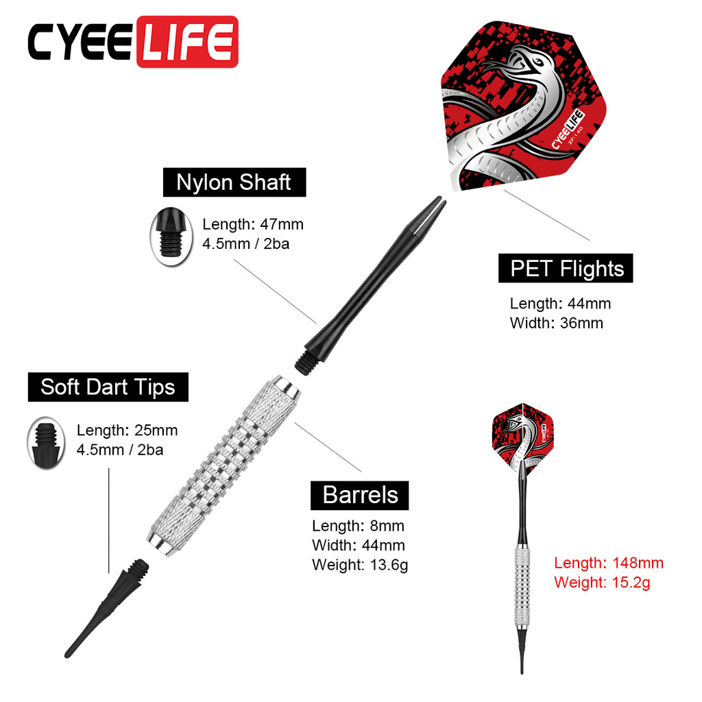 CyeeLife Dart Set Multiple Styles Darts Flights Professional Darts Soft Plastic Tips Set For