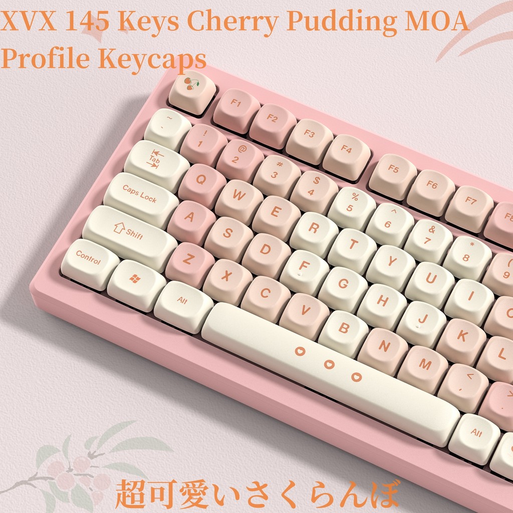 XVX MOA Keycaps Pink Cherry/sakura Keycaps Custom Keycaps for 75 Percent Dye-Sublimation 140 Keys