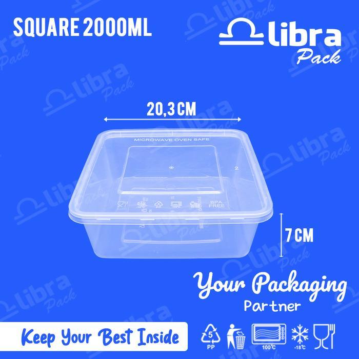 Thinwall Kotak Makan Plastik 2000ml SQ Food Container / Box Microwave Persegi / Square