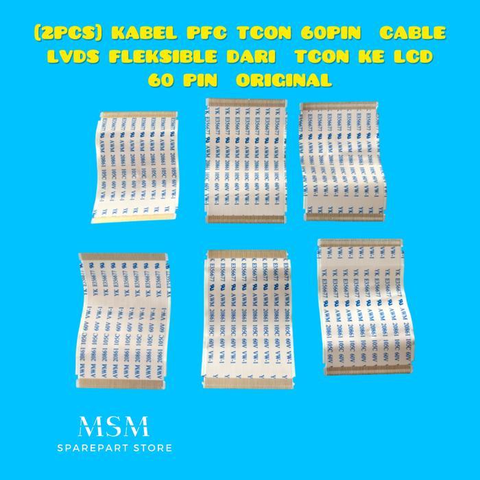 2Pcs Kabel Pfc Tcon 60Pin Cable Lvds Fleksible Dari Tcon Ke Lcd 60 Pin Original