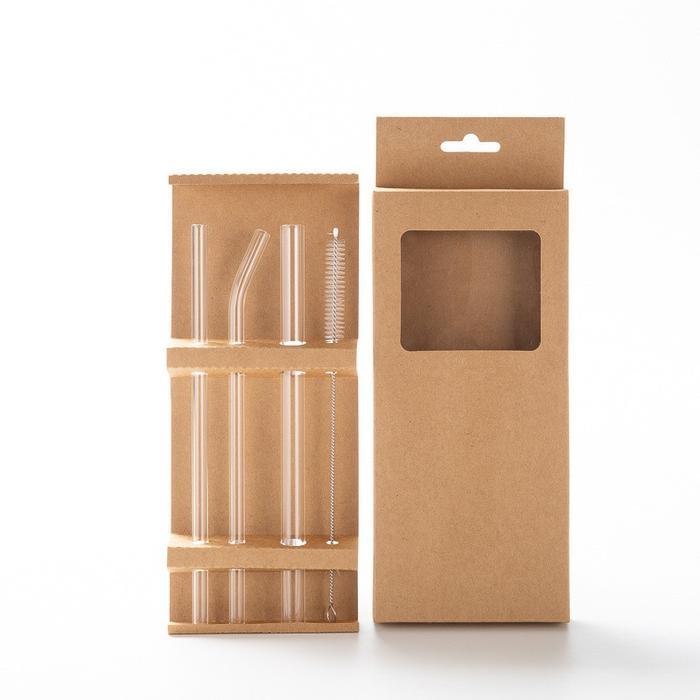 sedotan kaca bening set 4 pcs sedotan gelas transparan glass straw boba sikat sedotan food grade