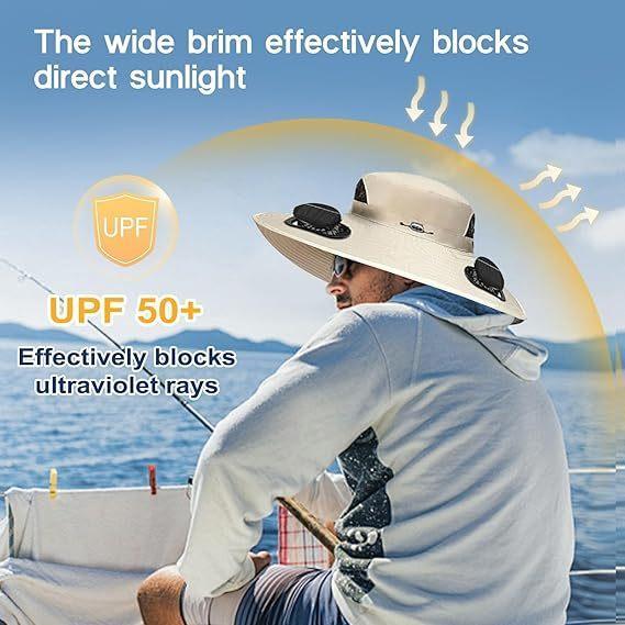 Topi Luar Ruangan Dengan Kipas Angin Tenaga Surya, Efektif Menghalangi Sinar Ultraviolet, Kipas