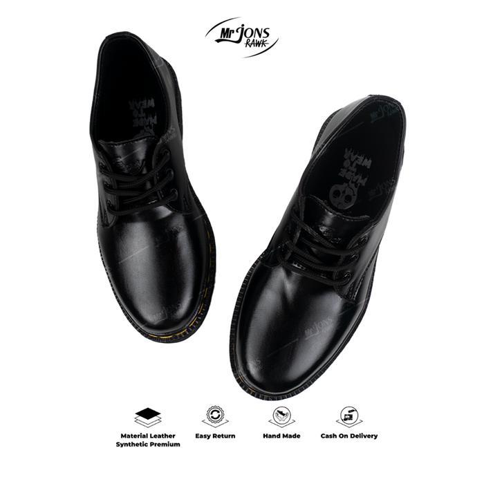 Mr.Jonsrawk Original Sepatu Formal Low Hitam Boots Casual Sepatu Dokmar Pria Pendek 3 Hole Sepatu