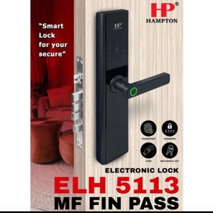 Hampton Smart Lock Hampton Elh 5113 Mf Fin Pass Hitam - Kunci Pintu Elektronik Dengan Sidik Jari &