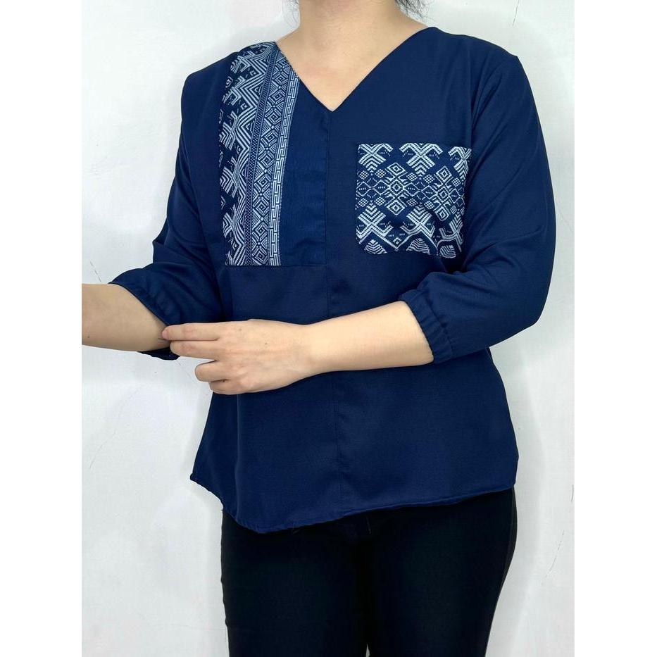 s7 LVL - Blus Batik Yuyun Lengan Panjang Karet Blouse Wanita Combi Batik Semi Sutera Atasan Cewek