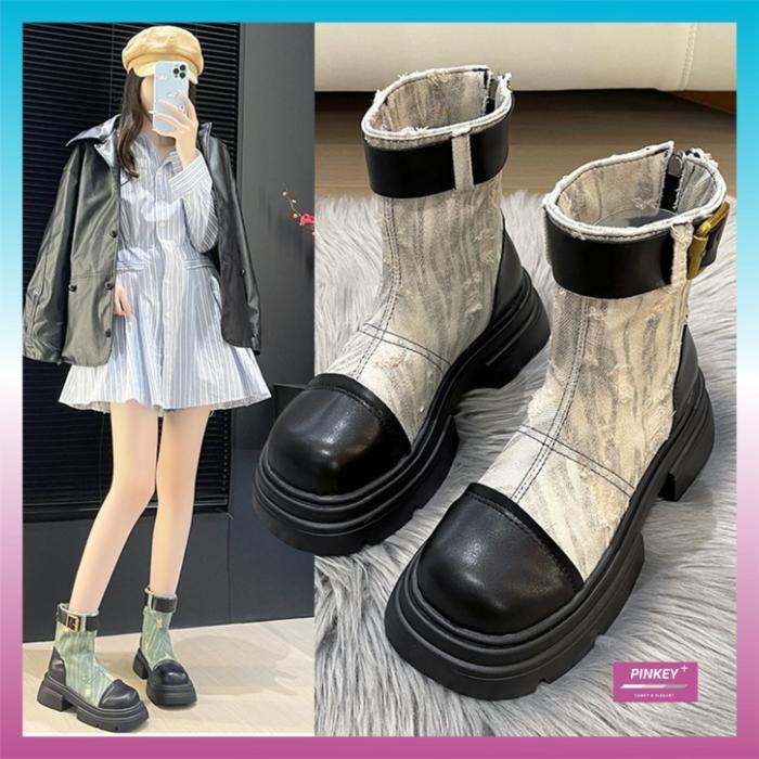 Aerostreet - P283 Sepatu Bot Martin Resleting Wanita Dengan Sol Anti Selip Dan Tahan Aus Boots Shoes