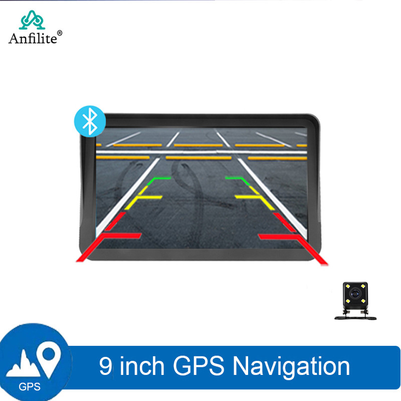 Anfilite 9" HD Vehicle Bluetooth GPS Car Navigator FM Transmitter 256MB+8GB Support 1080P Rearview C