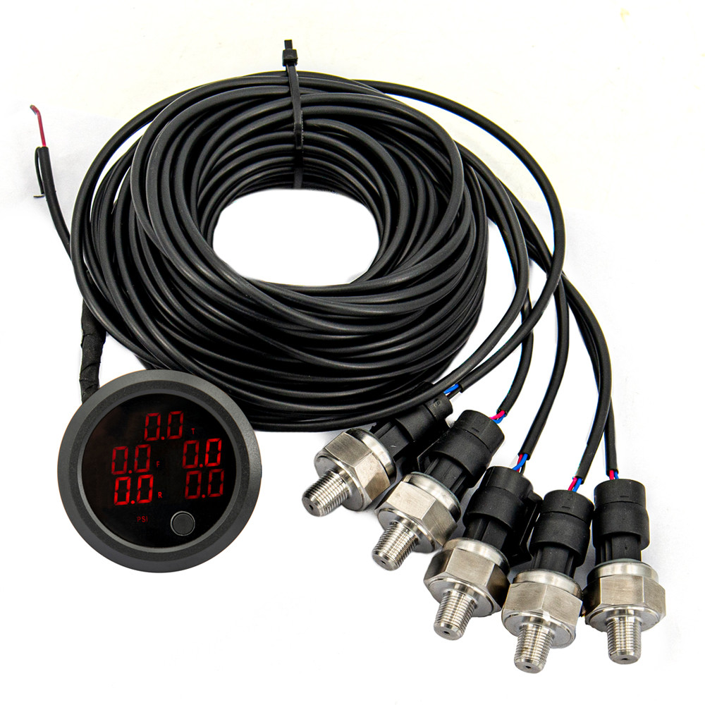 Universal Five in One Display Air Suspension Pressure Gauge BAR PSI Air Suspension With 5 Pieces 1/8