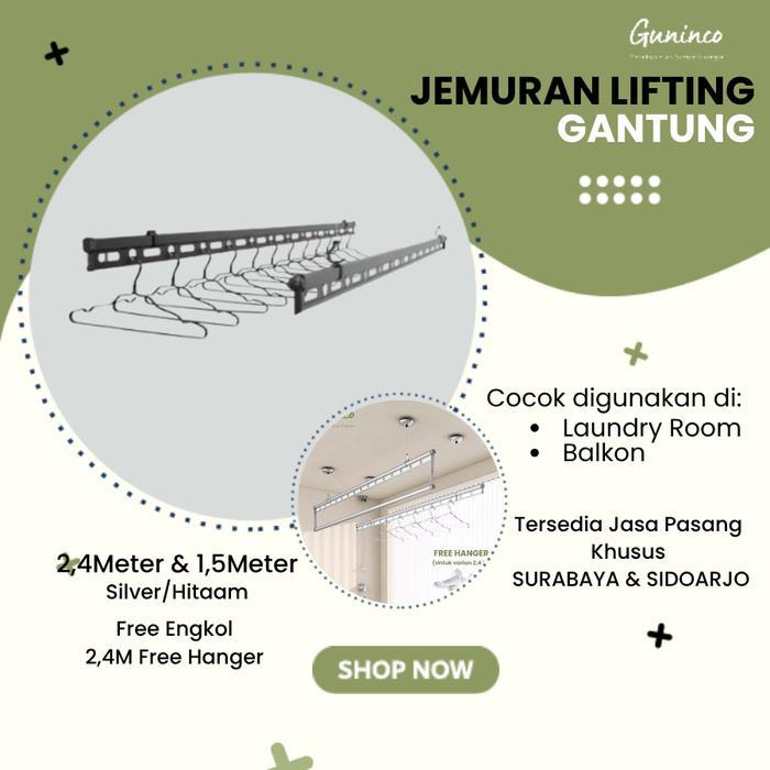 {GUNINCO} JEMURAN BAJU LIFTING 2.4M / jemuran baju katrol / jemuran baju lifting aluminium / Jemuran