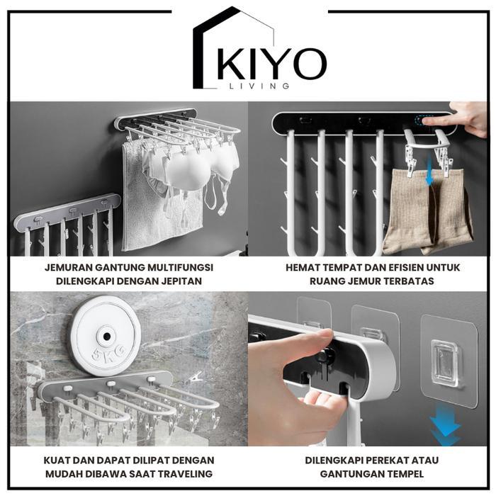 KIYO Jepitan Jemuran Kaos Kaki Pakaian Dalam Baju Baby Tempel Bisa Lipat / Rak Jepitan Modern Hemat