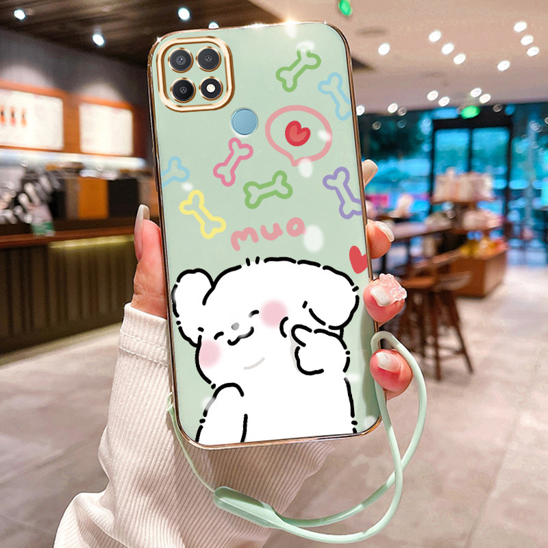 Casing Hp Untuk OPPO A15 A15s A35 Case Motif Anjing lucu Elektro Plating Cesing silikon Kasing SoftC