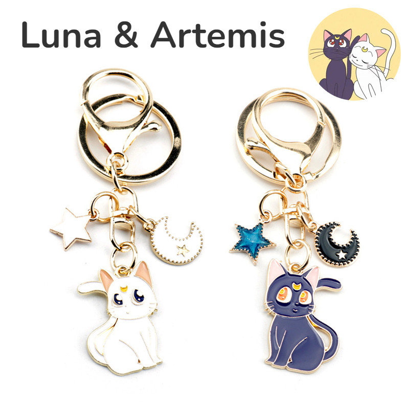 Metal Keychain Luna Artemis Cat Key Ring Moon Star Couple Key Chain Pendant Trinkets Valentine'S Day