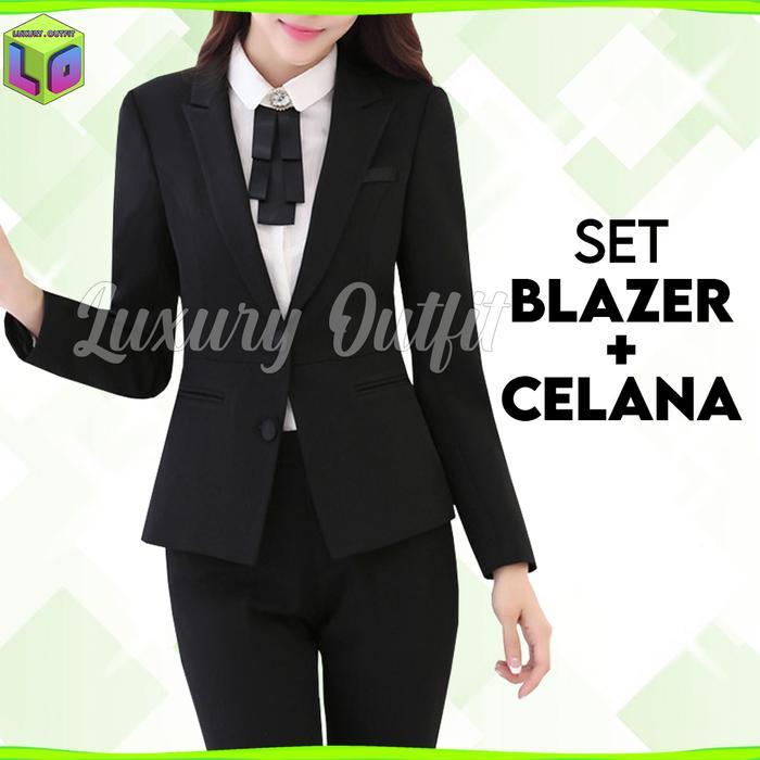 cnm One Set Wanita Kekinian, Blazer Hitam, Setelan BlezerSet,1 SET BLAZER & CELANA Formal, MODEL