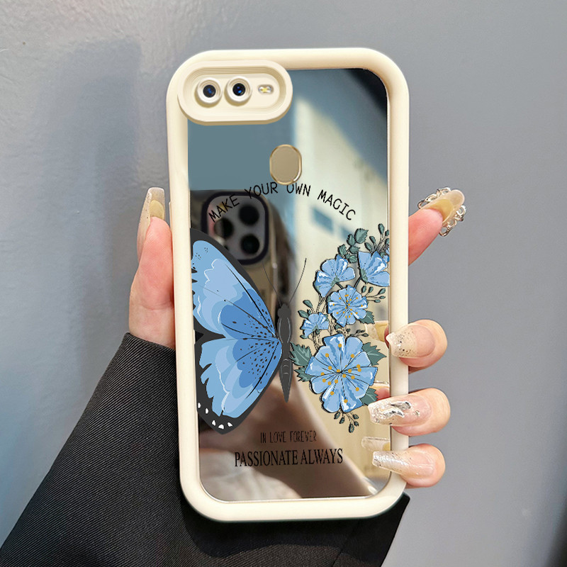 Casing Hp Untuk OPPO A7 OPPO A5s OPPO A12 OPPO A12S A11k Case Mewah dan indah Blue Butterfly Mirror 